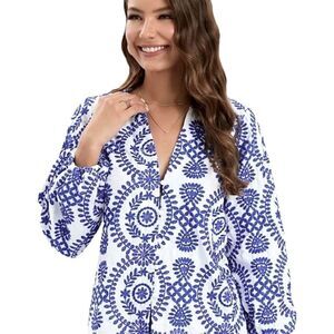 Blue and White Embroidered Jacket/Top